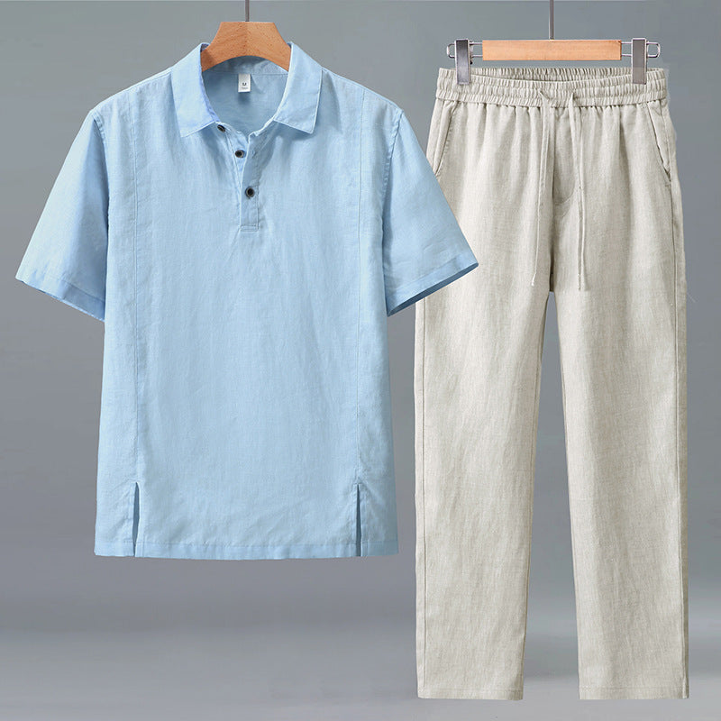 Short-sleeve T-shirt and straight-leg trousers