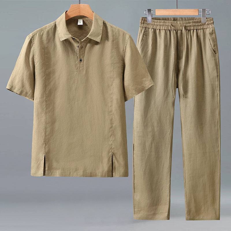 Short-sleeve T-shirt and straight-leg trousers