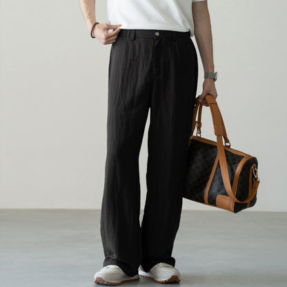 Linen Straight-Leg Casual Trousers