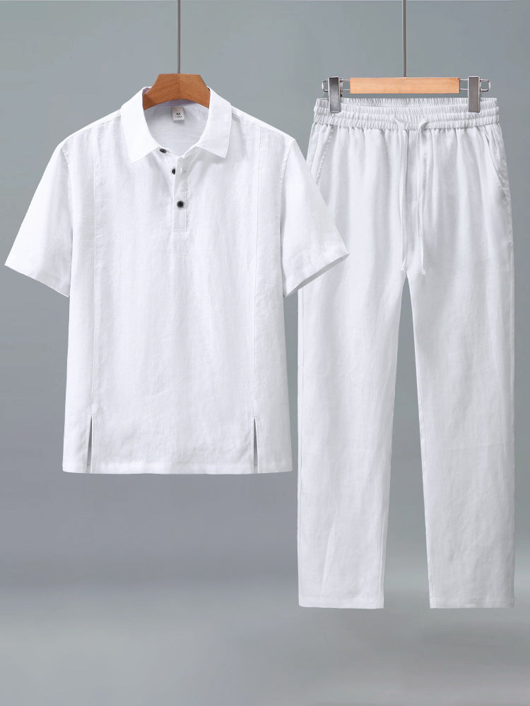 Short-sleeve T-shirt and straight-leg trousers