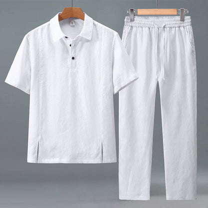 Short-sleeve T-shirt and straight-leg trousers