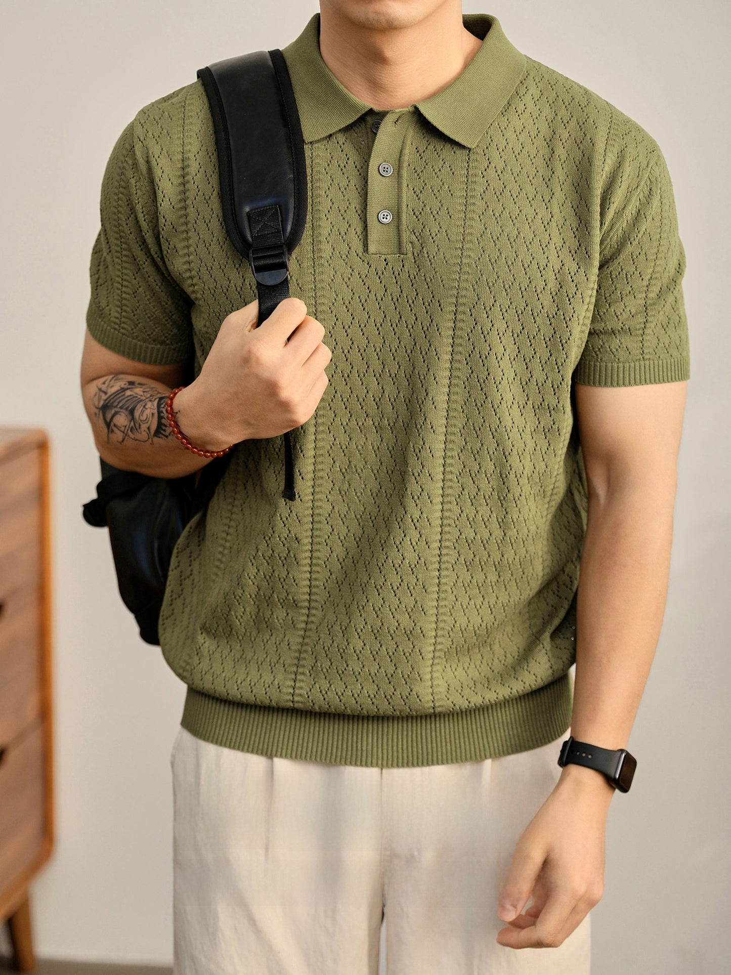 Mens Breathable Knitted Polo Shirt