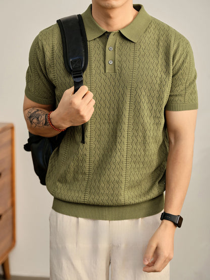 Mens Breathable Knitted Polo Shirt
