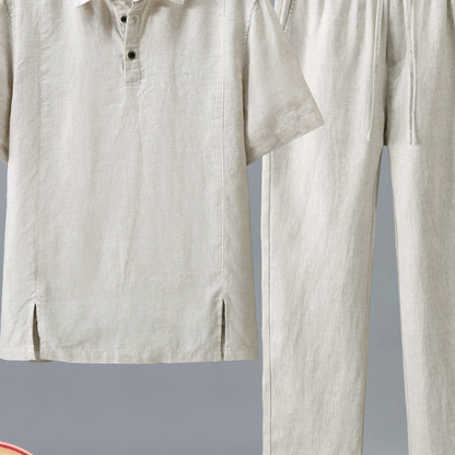 Short-sleeve T-shirt and straight-leg trousers