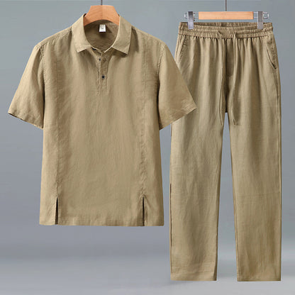 Short-sleeve T-shirt and straight-leg trousers