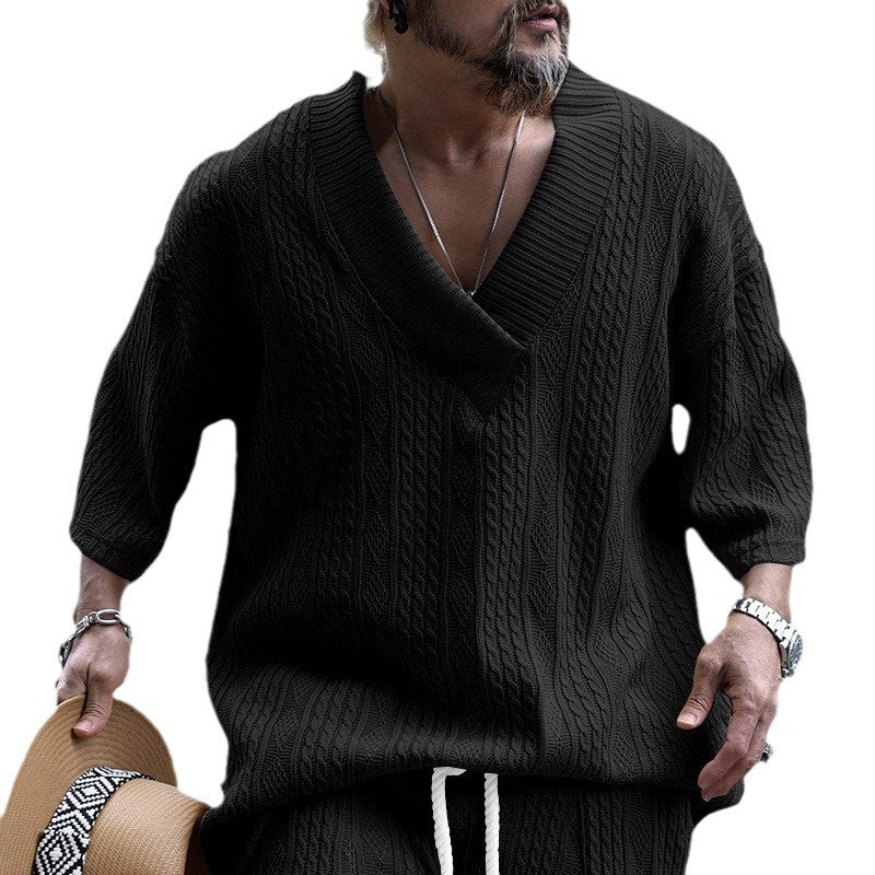 Prism - Mens Casual V-Neck Knitted T-Shirt