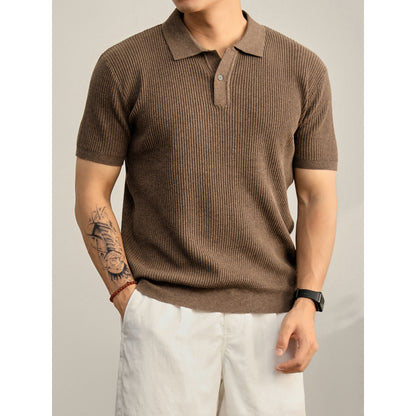 Ribbed Knit Polo Shirt
