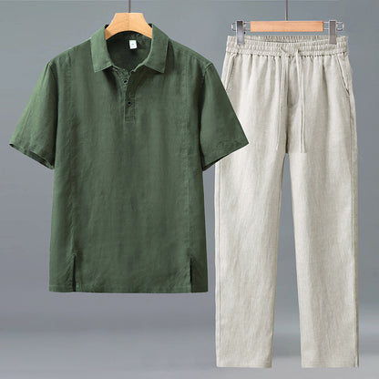 Short-sleeve T-shirt and straight-leg trousers