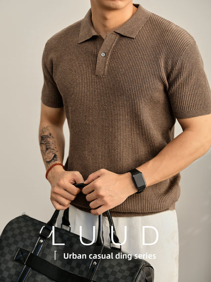Ribbed Knit Polo Shirt