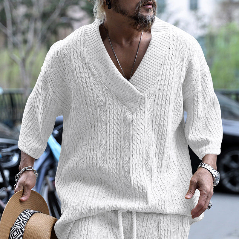 Prism - Mens Casual V-Neck Knitted T-Shirt